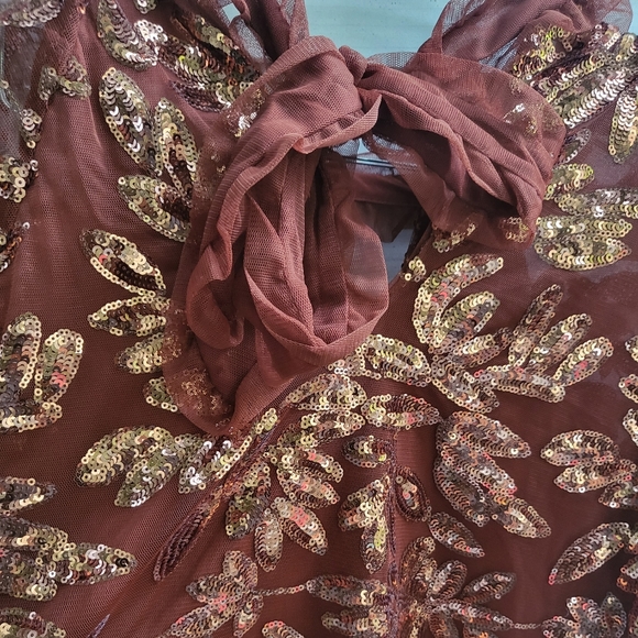 NWT Anthropologie Orange Cutout Sequined Blouse Mesh Bow - Picture 4 of 7